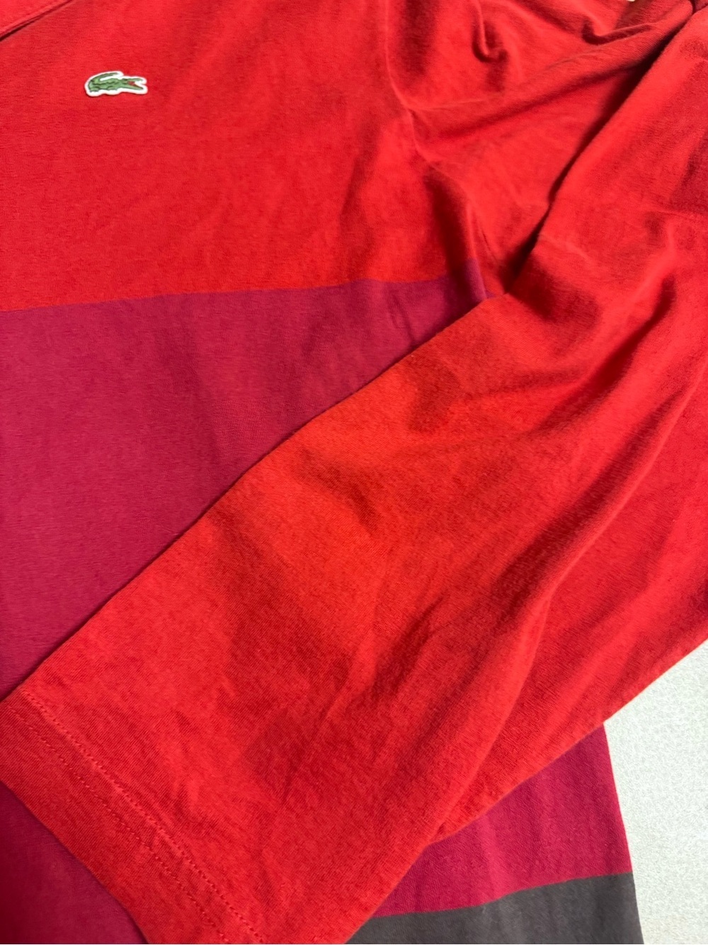 Vintage Lacoste Men’s Red Colorblock Long-Sleeve Polo Shirt Size 8 - Picture 8 of 14